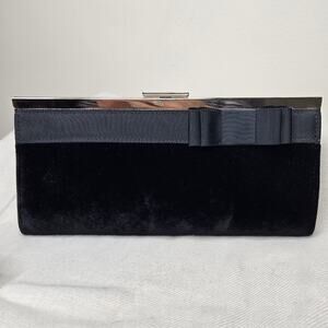 NWT BANANA REPUBLIC Black Velvety Clutch with Gray Grograin Ribbon Bow Accent